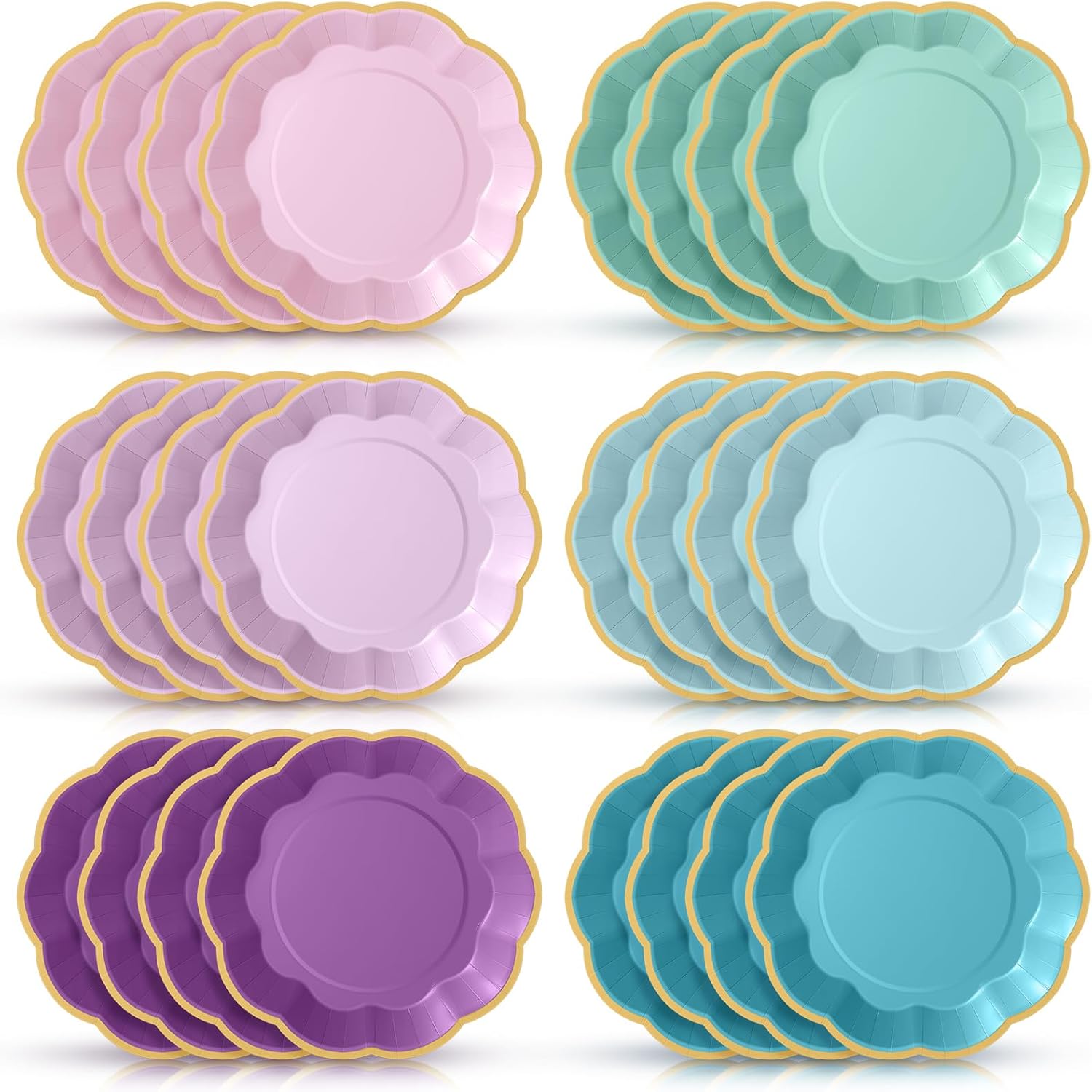 72 Pcs Mermaid Paper Plates 9 Inch Pink Blue Purple Scalloped Paper Disposable Dinner Dessert Plates for Seashell Sea Birthday Wedding Bridal Party Supplies, 6 Colors