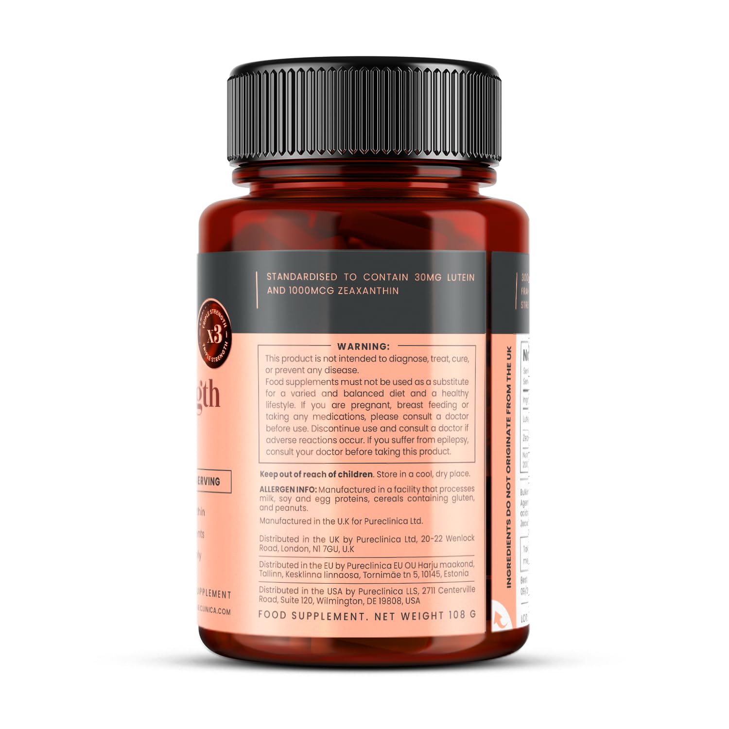 Triple Force Lutéine 30 mg x 90 comprimés. Avec 1000 mcg de Zéaxanthine - Fourniture de 3 mois.