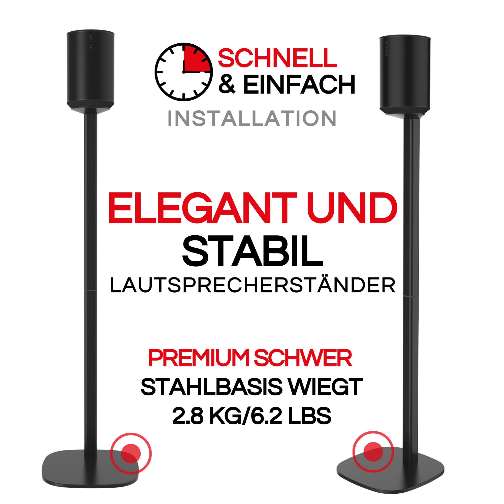 Sound Bass ERA 100 Bodenständer, Doppelpack (2 Stück), Kompatibel mit Sonos ERA100 & ERA 100 SL, Sonos ONE & Play:1 Lautsprecher, Zubehör Enthalten, Entworfen in Großbritannien, Doppel, Paar (Schwarz)