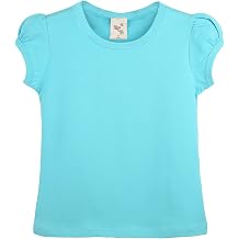 Lilax Girls Basic Short Puff Sleeve Round Neck Cotton T-Shirt