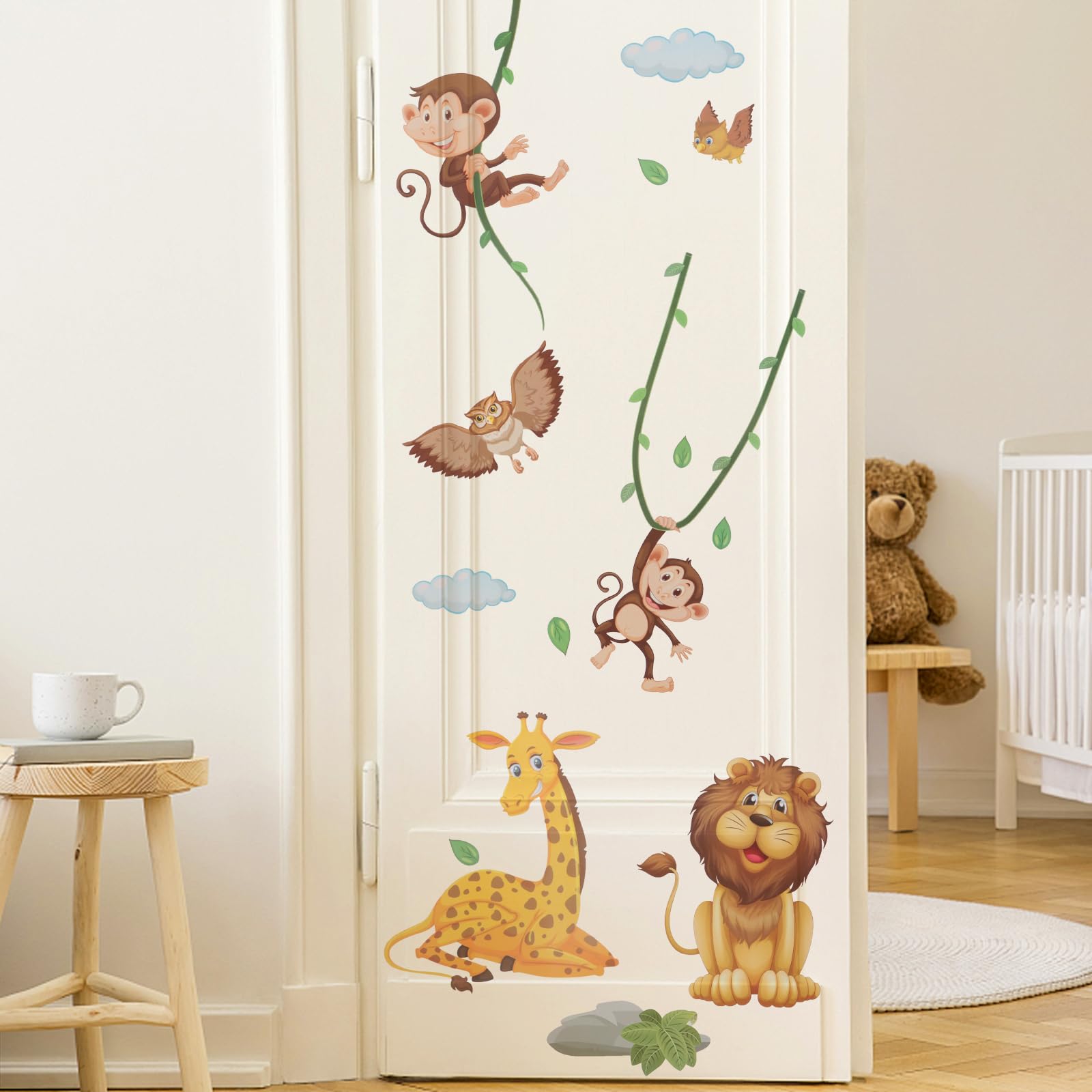 HIMKI Graz Design - Adesivo da parete per cameretta dei bambini, motivo: giungla, per cameretta dei bambini, asilo, camera dei giochi, camera da letto, corridoio, decorazione da parete (WC-verde