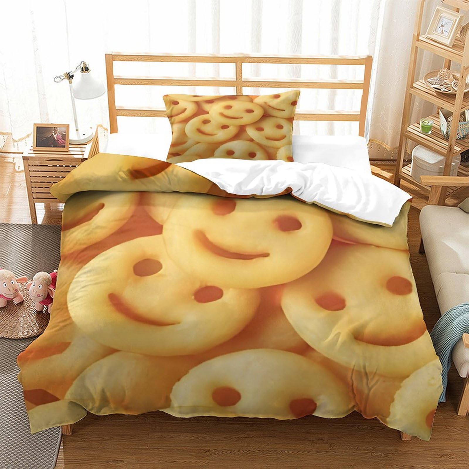 Housse de couette humour frites sourires 135x200 un cadeau de fête original pour lit simple