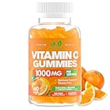 Vitamin C Gummies 1000mg for Adults & Kids – Chewable Multivitamin with Zinc for Immune System & Collagen Support for Skin – Orange Flavor – Gluten Free, Non-GMO, Vegetarian – 60 Gummies