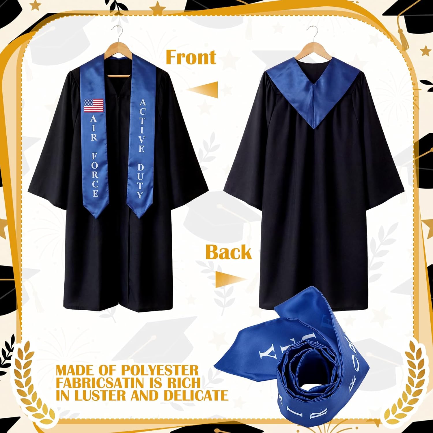 Zeyune Military Graduation Stole Sash Class 2026 72 in Trim for Army Veteran Army Active Air Force Active Navy Veteran Gift