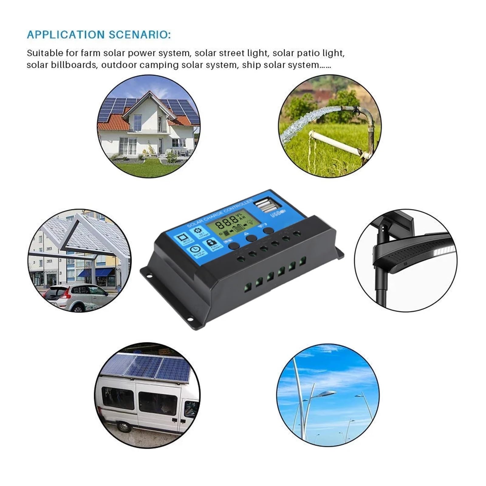 Regolatore di Carica Pannello Solare, Regolatore di carica solare PWM 60A 50A 30A 20A 10A 12/24V Regolatore del pannello solare Display LCD Doppia uscita USB 5V Regolatore fotovoltaico Carico(60A)