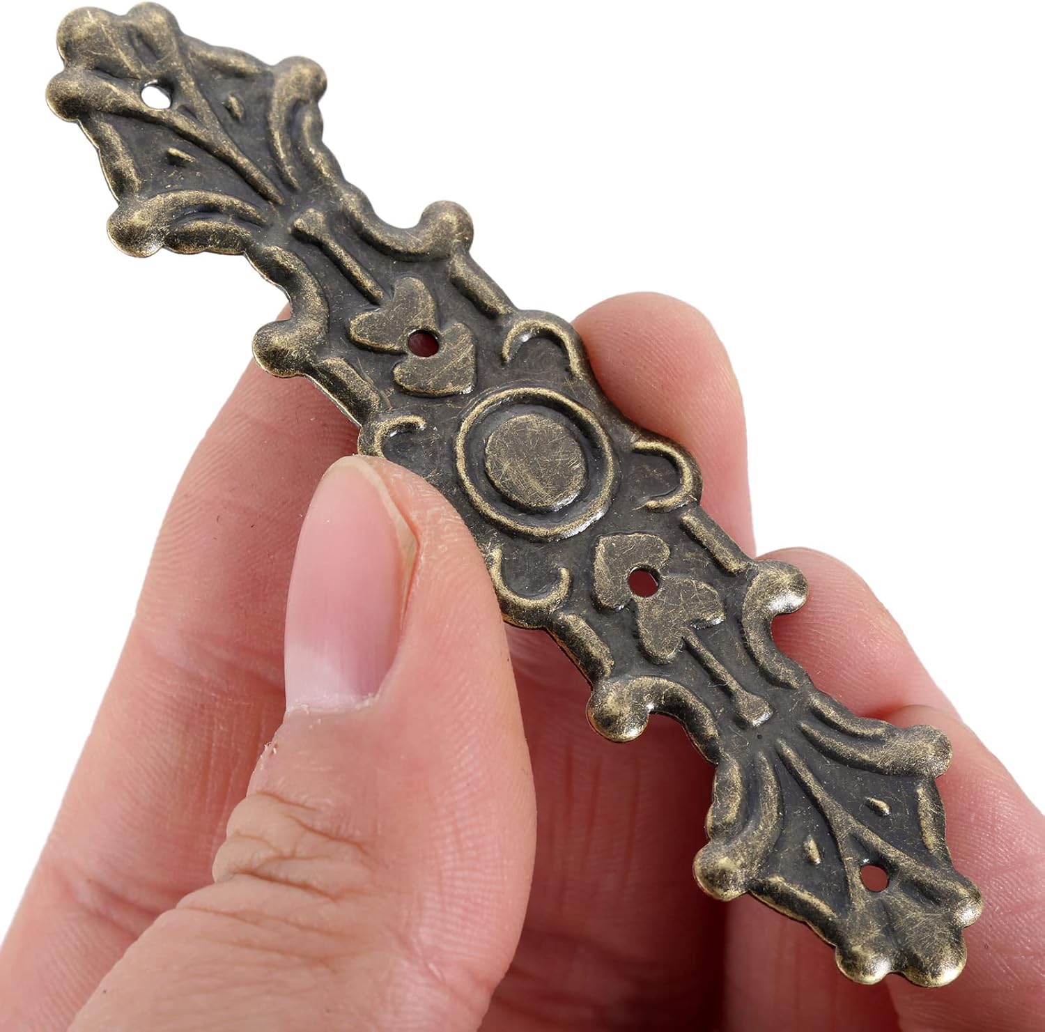 dophee 10Pcs Antique Bronze Decorative Corner Brackets Protectors, Flatback Metal Appliques Embellishments for Furniture Chest Case Wooden Box, 3.11"x0.79"