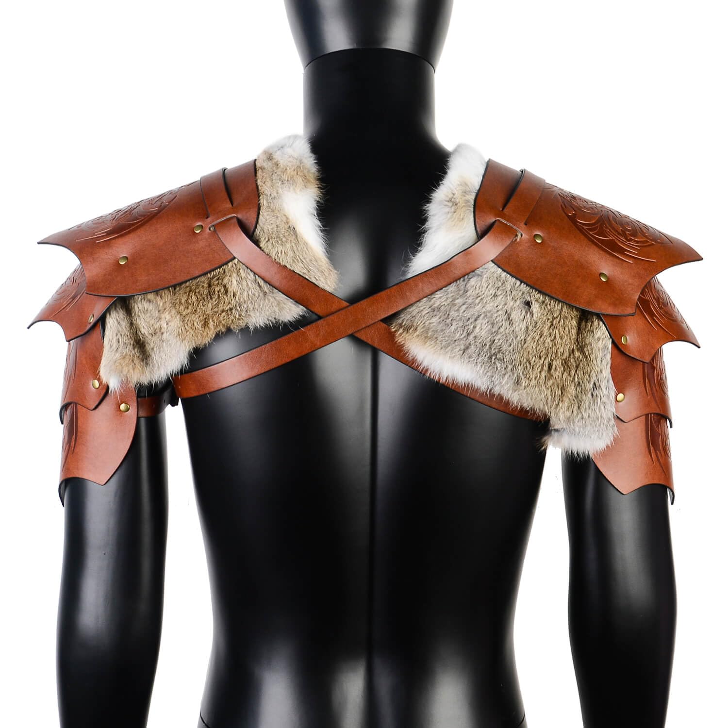 Viking Fur Shoulder Armor,Medieval Faux Leather Armor Renaissance Accessories Knight Armor for LARP/Cosplay Ren Faire