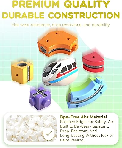 Miniatura 5 de Juego de tren eléctrico, pista de carreras flexible, 88 piezas de juguete de pista, diseños integrados en 3D que desafían la gravedad y coche