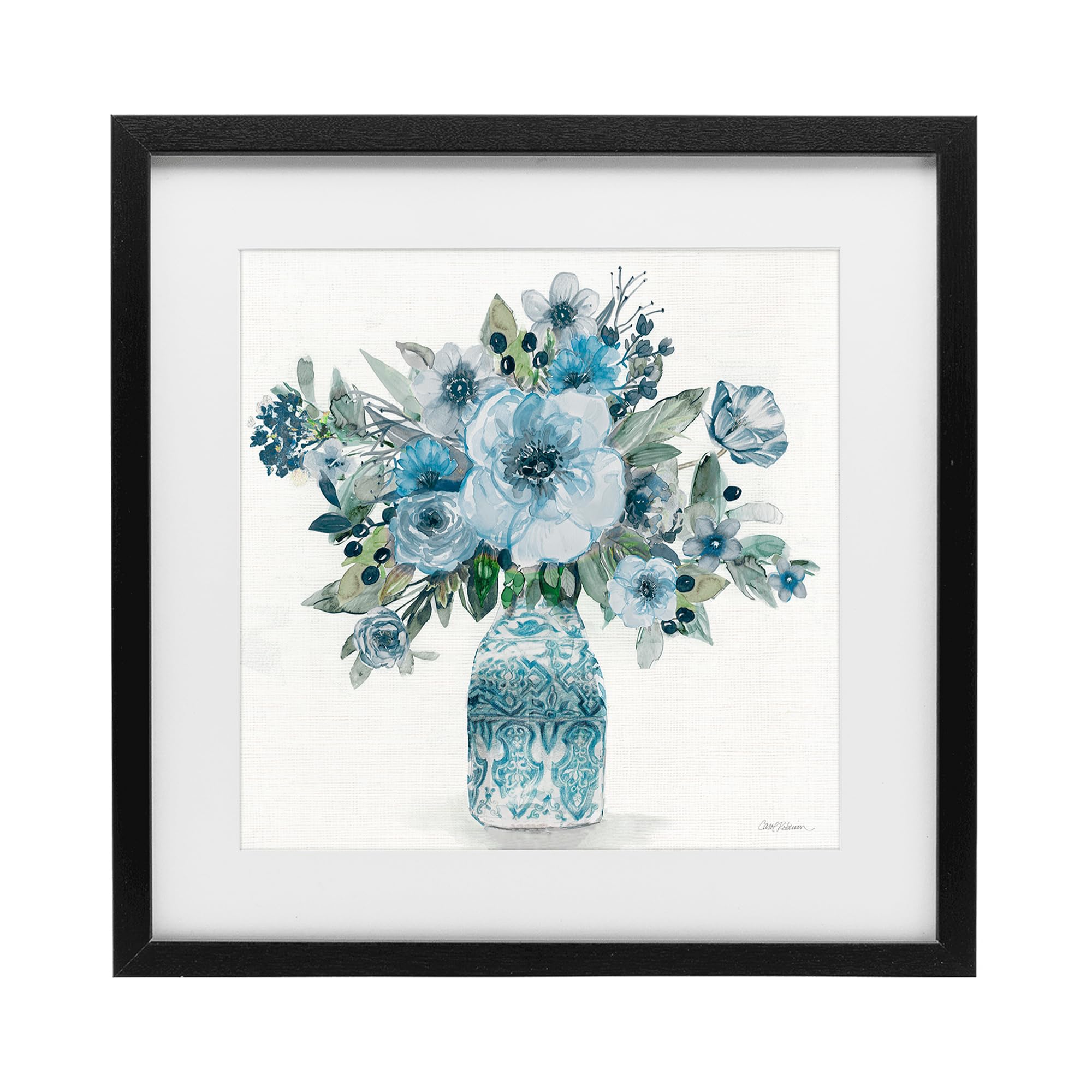 Stupell Industries Midnight Black (Textured) 'Pastel Blue Botanical Bouquet'| Framed Print Under Glass