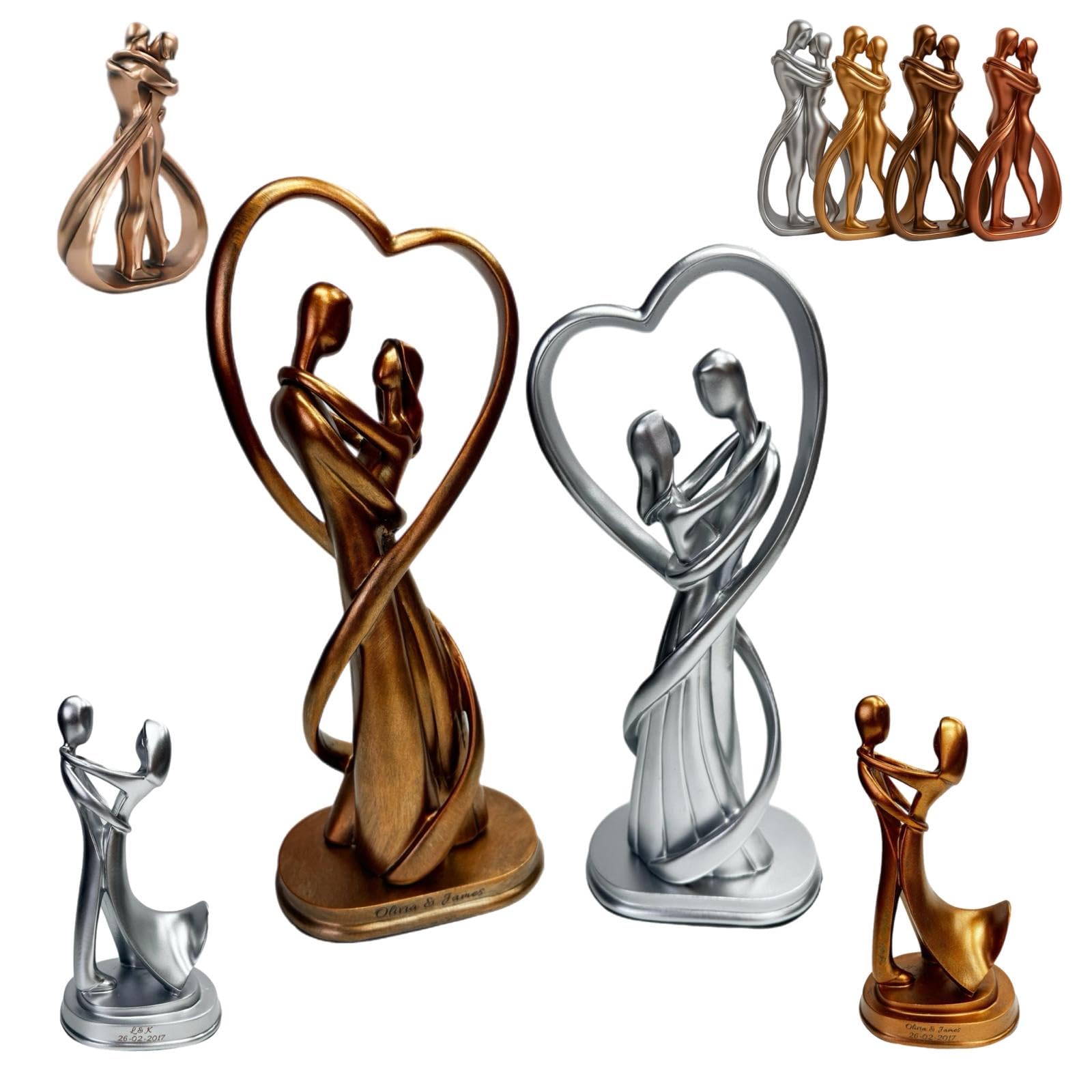 TinyGift Handmade Personalised Wedding Pottery or Bronze Anniversary Couple Figurines - Romantic Sculpture for Valentine's & Christmas Day - Copper Ornaments for Home Living Room for Women & Men