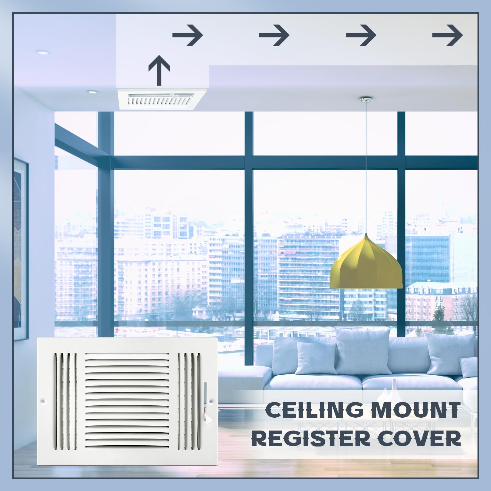 Datanly 6 Pcs Air Ceiling Vent Covers 3 Way Sidewall Wall Ceiling Register Air Conditioner Vent Cover Solid Steel HVAC Cover for Home, Bathroom, Office, Toilet (White,12 x 8 Inch)