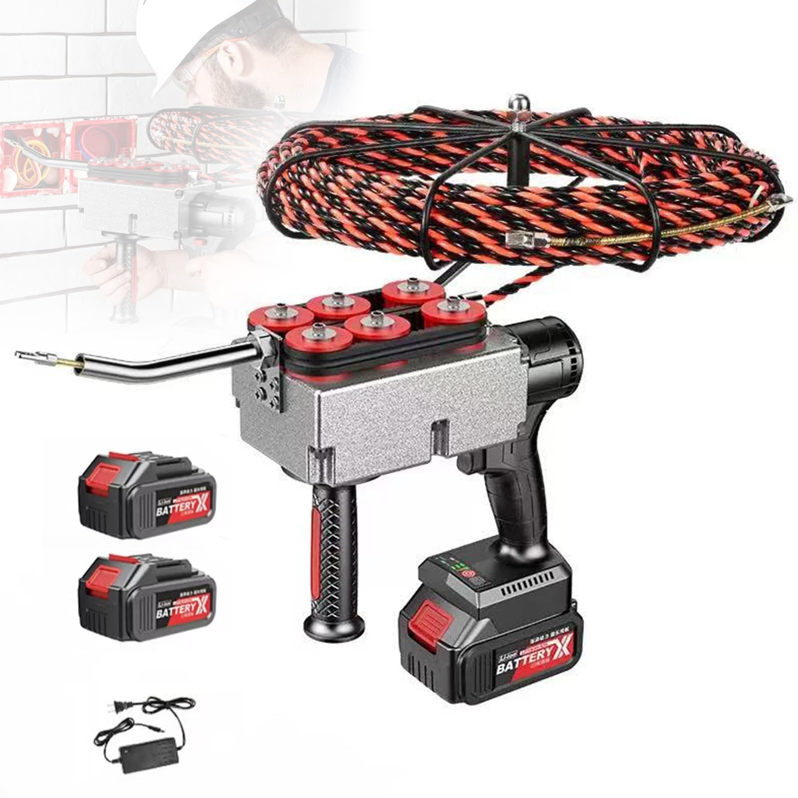 Estrattore per Cavi elettrici, Macchina per tesare Cavi Automatica, Tiracavi elettrici Attraverso Il Muro, Macchina per Cablaggio a Parete, da 40 m/min con Batteria al Litio 37500mah*2 30m