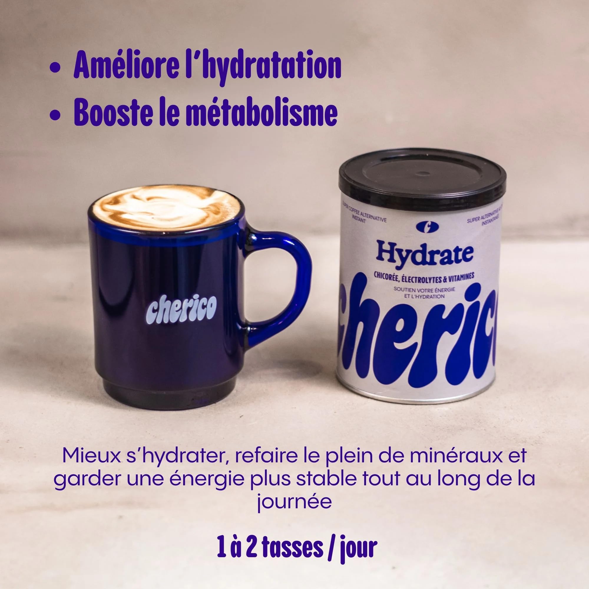CHERICO Chicorée Hydrate sans sucre - Pack de 2 x 120g | Électrolytes hydratation, Sans Caféine, Magnésium, Potassium, Vitamines, Booste le métabolisme, 20 tasses