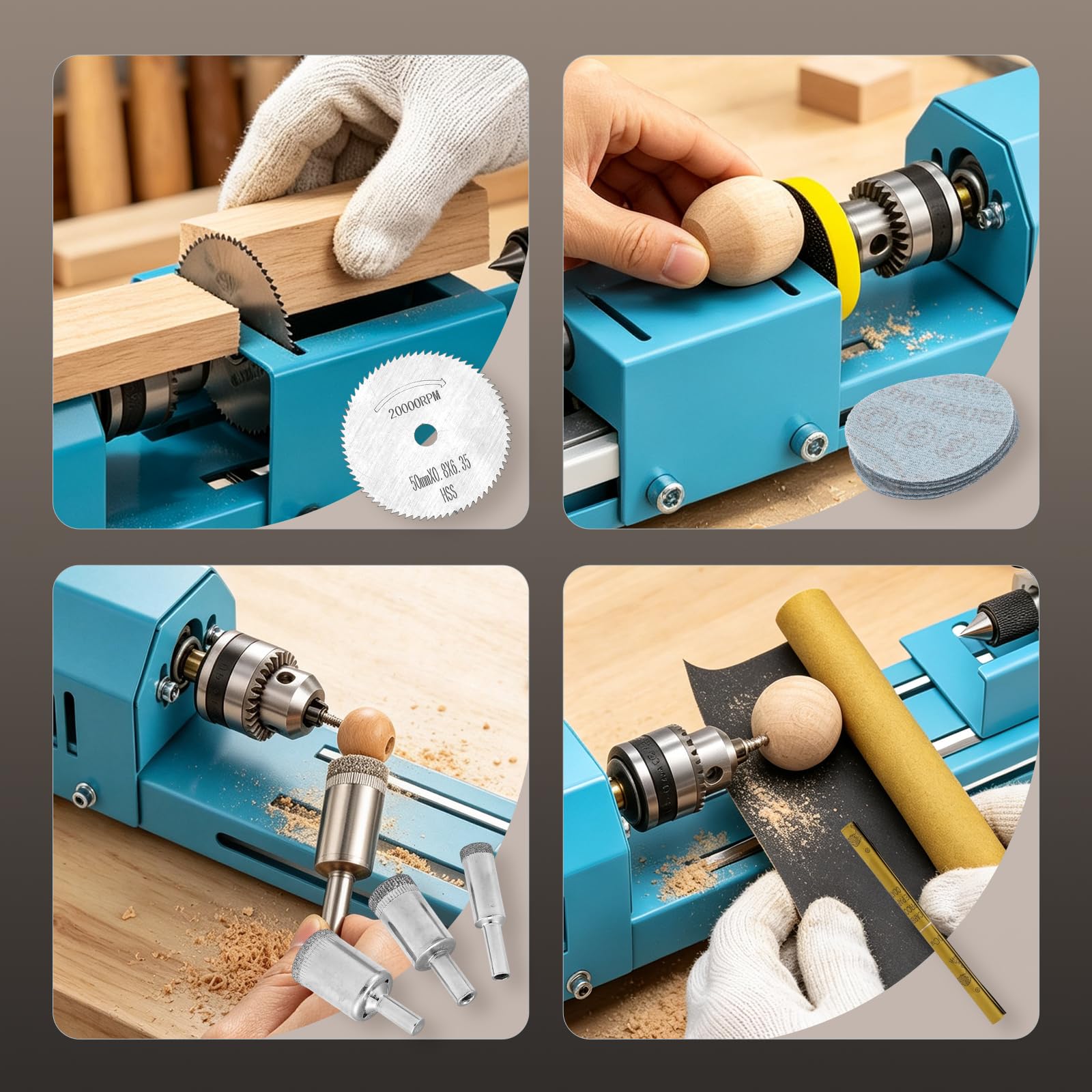 Bonvoisin Mini máquina de torno de 7 velocidades, taladro de torneado de madera para bricolaje