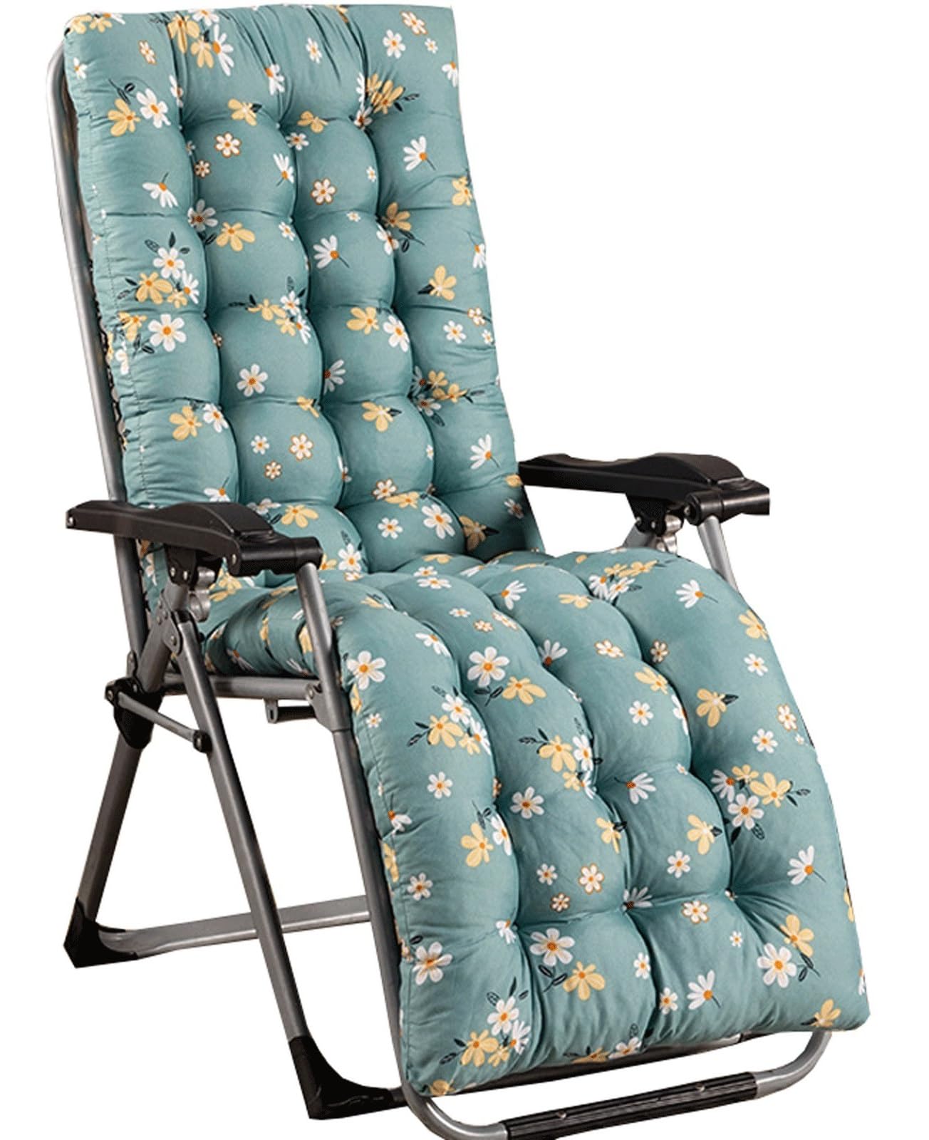 JACOJE Patio Lounge Chair Cushion, Indoor Outdoor Floral Printed Sun Lounger Pad with Ties Rocking Chair Sofa Cushion High Back Chair Cushions(D,170x48cm)