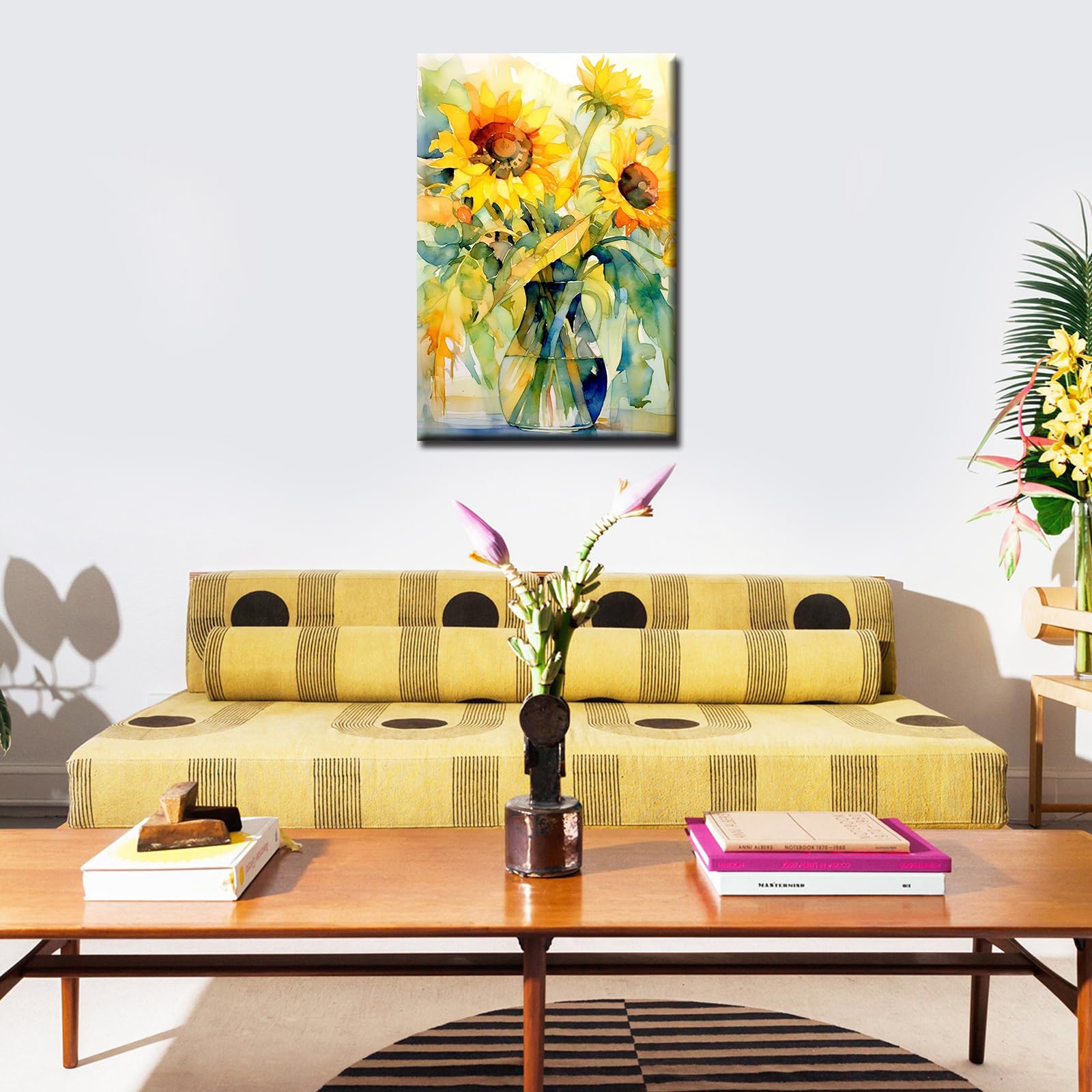 Watercolour Sunflower Pictures Poster and Prints Abstract Floral Arts Crafts Project Artwork for Living Room 1 Pieces Canvas Gift Wall Art Modern Home Decor Framed Ready to Hang (16''Wx24''H) - Image 4