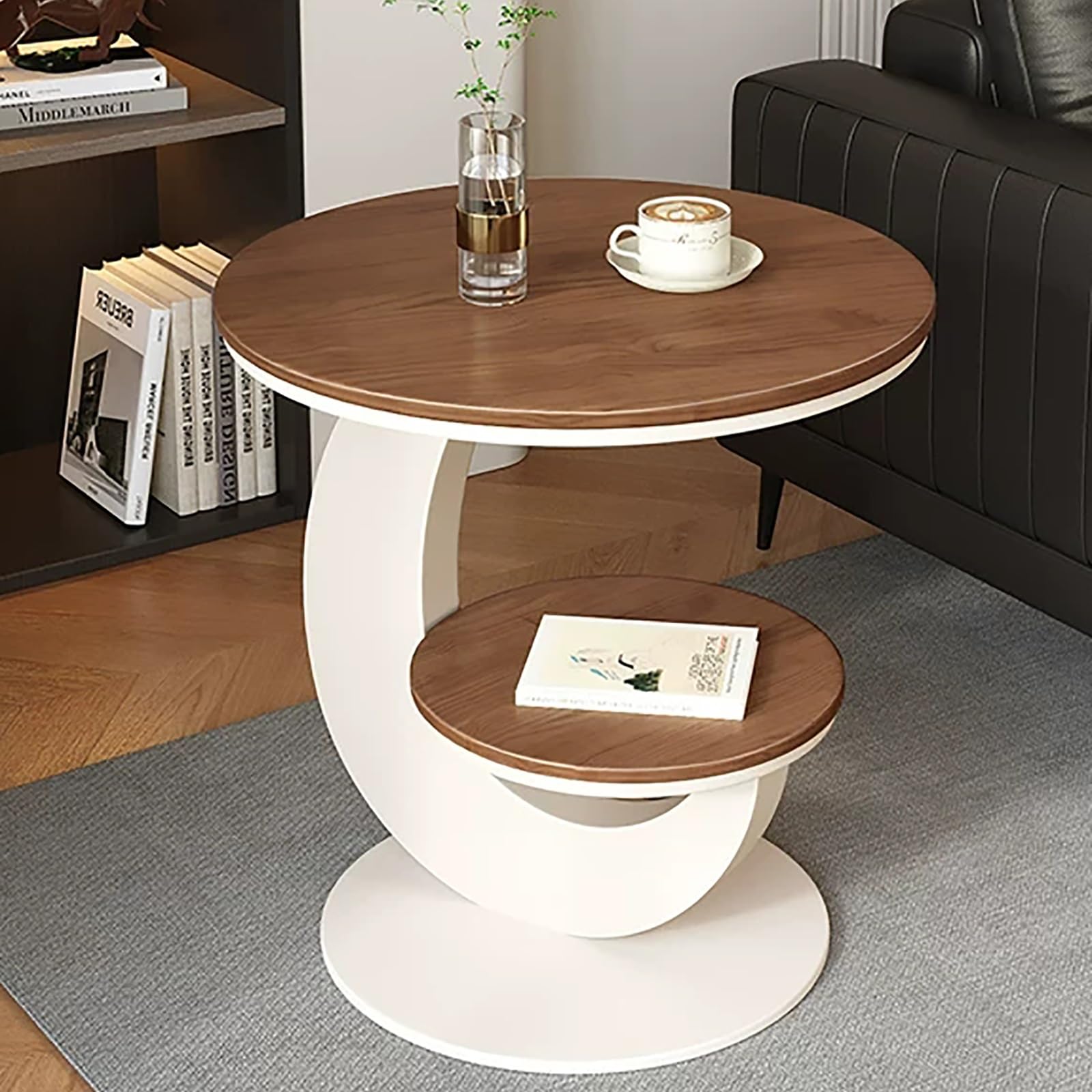 SXZenSpace Nightstand, Wood Bedside Table, Double Layer Storage Night Stand for Living Room Hallway Bedroom(White,40cm/15.7in)