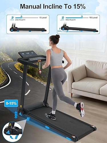 Miniatura 3 de Merax Cinta de correr con 8% de inclinación, cintas de correr plegables de 3.0 HP para el hogar, almohadilla para caminar de 10 MPH con barra de