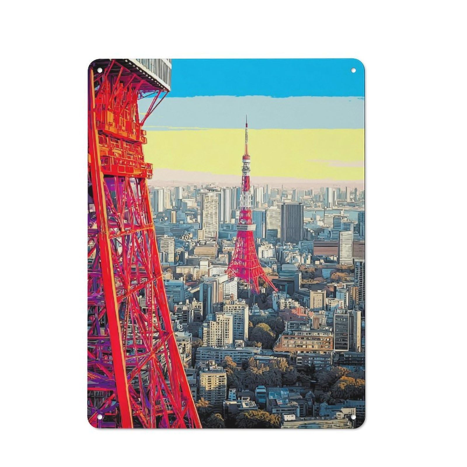 Junmoney Tokyo Tower Panorama-1 Metal Sign 40X30cm With For Home Bar Wall, Retro Decor, For Garage, Workshop And Man Cave Decoration