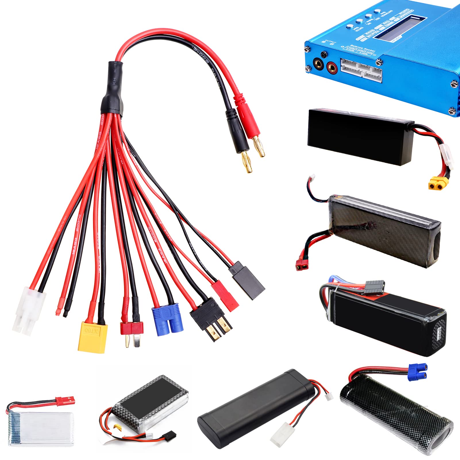 Hobbypark RC Lipo Akku-Ladegerät-Adapter – 8-in-1 Splitterkabel, Konvertiert Bananenstecker Auf T-Stecker, XT60, EC3, Mehr
