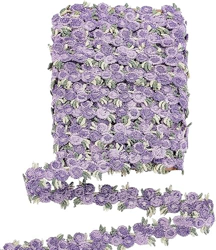 PH PandaHall Cinta de encaje de flores de 5 yardas, ribete de encaje floral morado de 0.787 pulgadas (0.787 in), cintas bordadas para bricolaje,