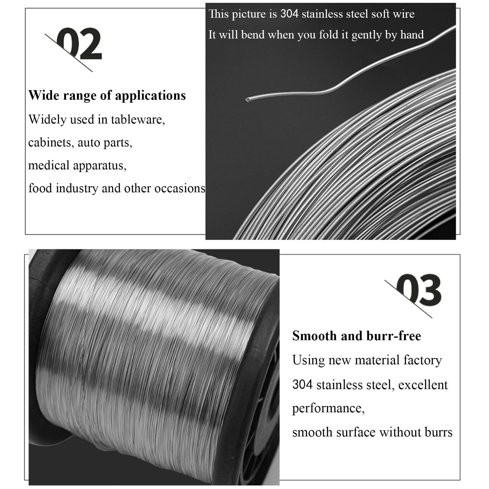 1M 5M 304 Filo Singolo In Acciaio Inossidabile Liscio Filo Duro Luminoso 1mm 1.2mm 1.5mm 2mm 2.5mm Per Vari Fai-da-te - Foto 8