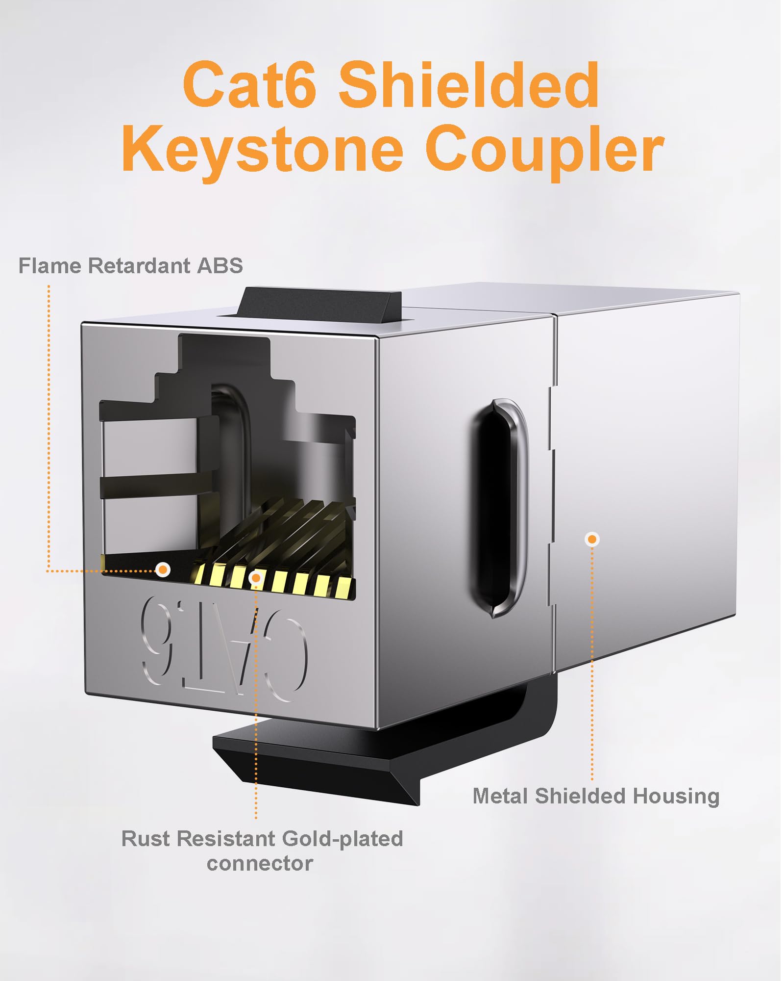 Paquete de 40 acopladores Keystone blindados Cat 6, conectores Keystone Cat6 hembra a hembra RJ45, acoplador Keystone en línea de placa de pared Ethernet para cableado Cat6, Cat5e, Cat5,
