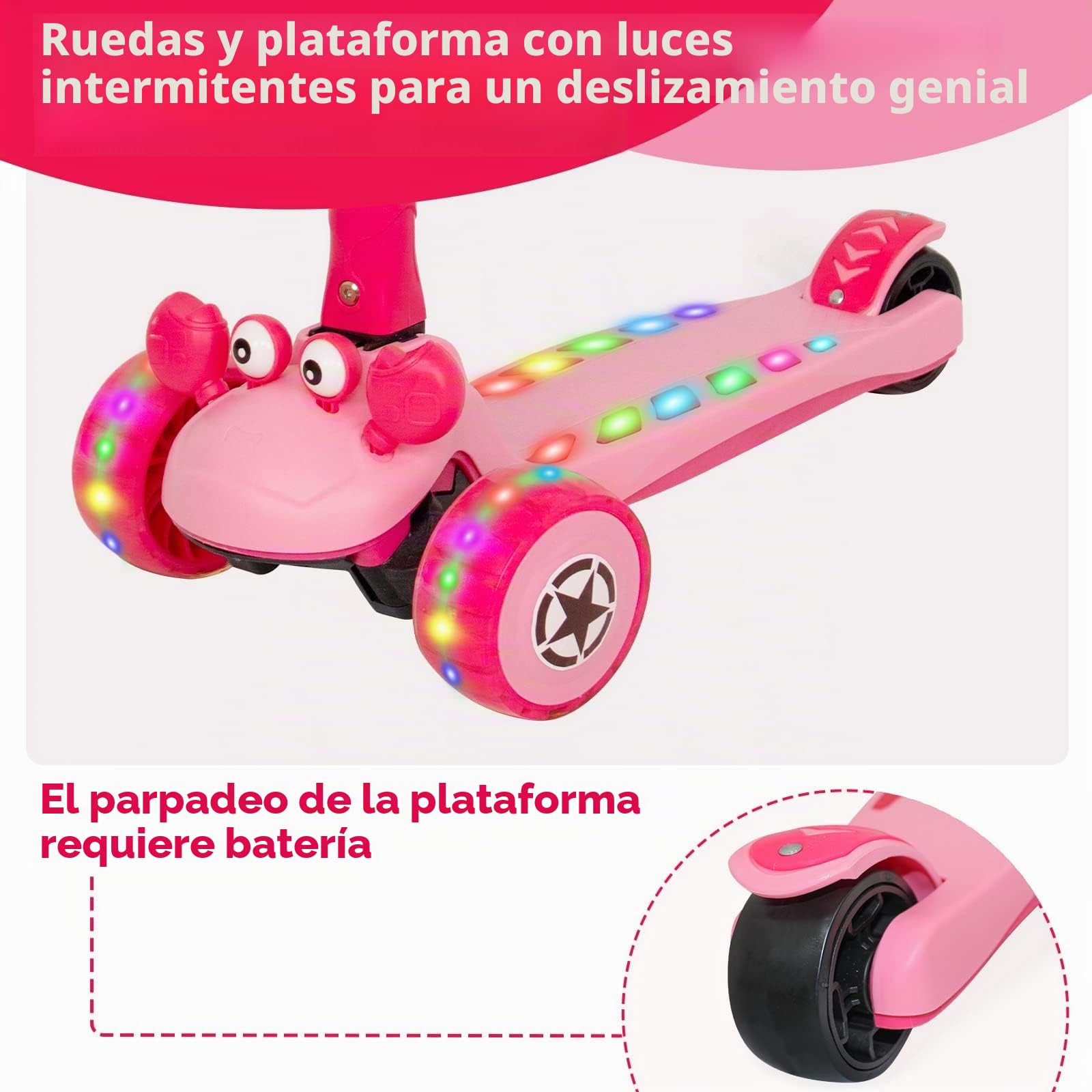 Patinete Niño 2-En-1, Asiento, Ruedas LED, Manillar Ajustable, Anti-Vuelco