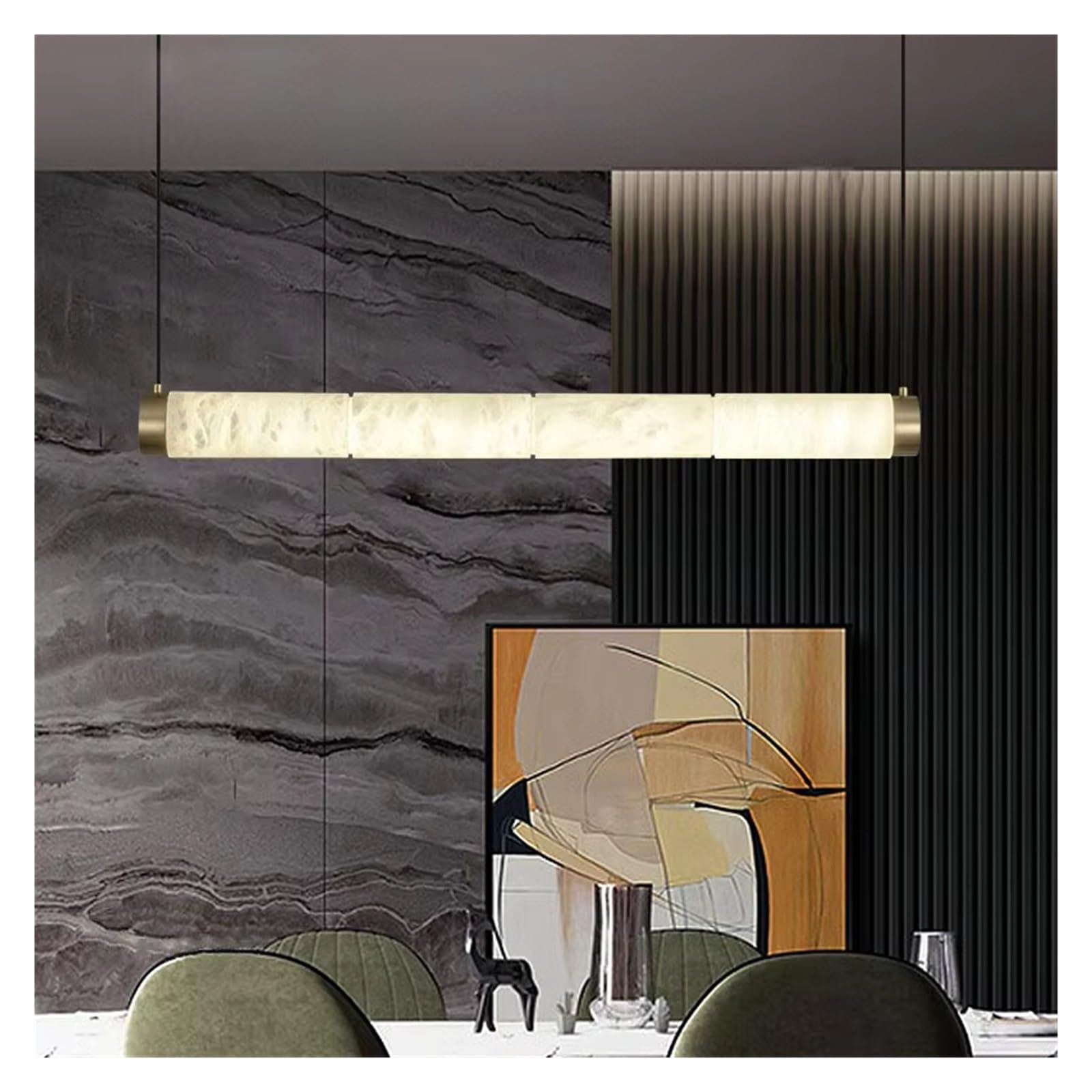 ASerZenith Copper Chandeliers Long Shaped Lamps Illuminate Living Room Luxury Home Decor Led Marble Hanging Light,Cold White-100Cm