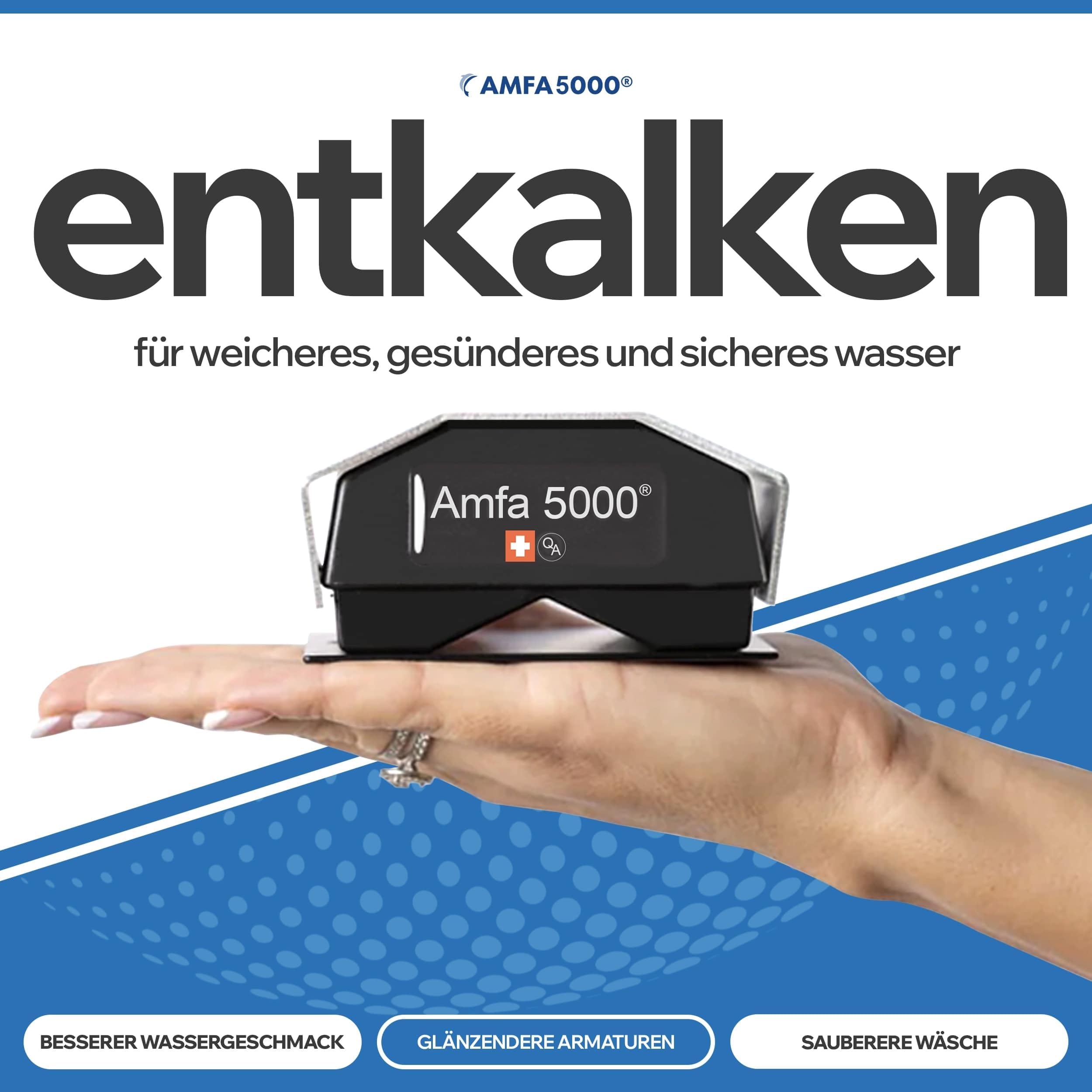 Amfa5000® Magnetischer Wasserenthärter ohne Salz - Entkalkungsanlage Haus | Magnetischer Kalkschutz ohne Salz & Chemie - schützt Wasserleitung, Dusche & Waschmaschine - wartungsfrei