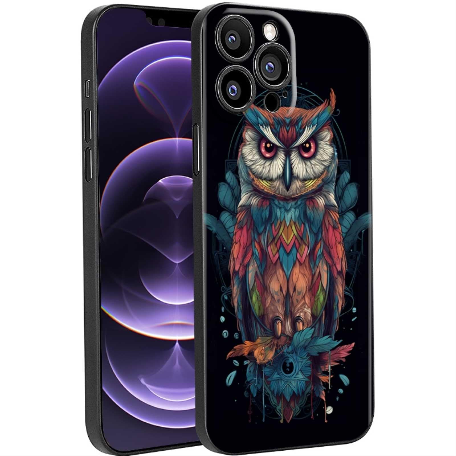 pilmdaoue Compatible with iPhone 14 Owl Case, Cool Tribal Owl Boho Colorful Feathers Animal Trendy Graphic for iPhone Case Girls Boys, Soft Silicone Scratch Resistant Gifts Case for iPhone