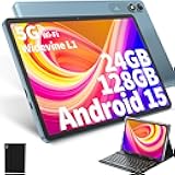 Android Tablet with Keyboard, Android 15 Tablet 10 inch with 24GB+128GB, 1TB Expand, 8-Core, 8000mAh, 5G WiFi, Widevine L1, GMS, with Case, Keyboard, Mouse, Stylus(Black)