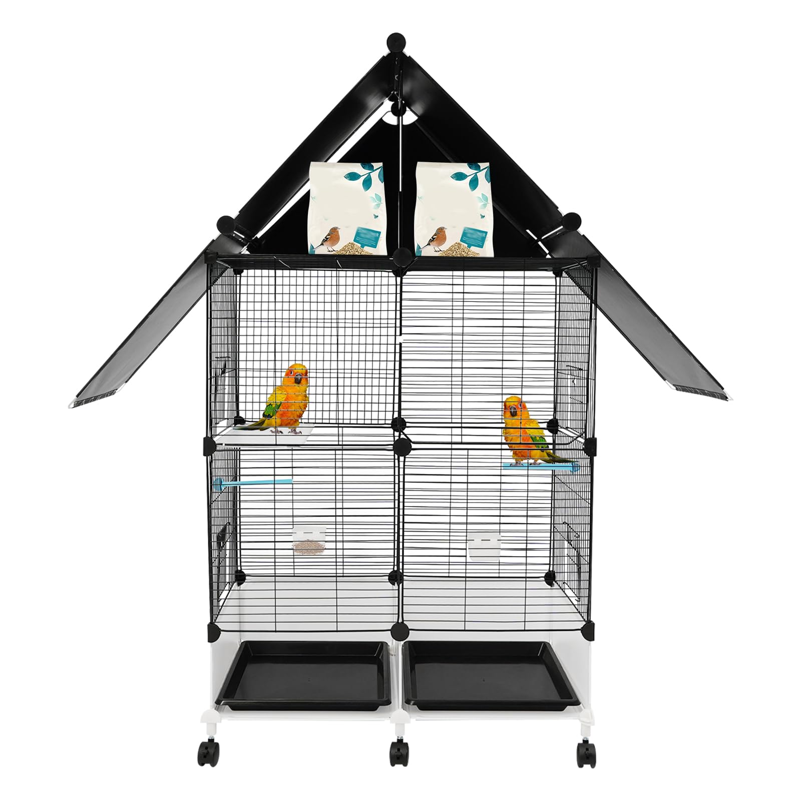 Jaula grande para pájaros, 74 x 37 x 126 cm, 74 x 37 x 163 cm, comedero y agua, jaula grande para pájaros con ruedas, puede empresas pequeñas y medianas (74 x 37 x 126 cm), color negro