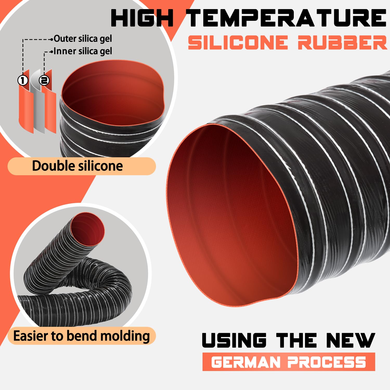 2 12 in Intake Hose Automotive Air Duct Hose Length 1 Meter 3.3 Feet Double-layer Silicone Flexible Brake Cooling Ducting Induction vacuum hose for Air System Black product thumbnail 5
