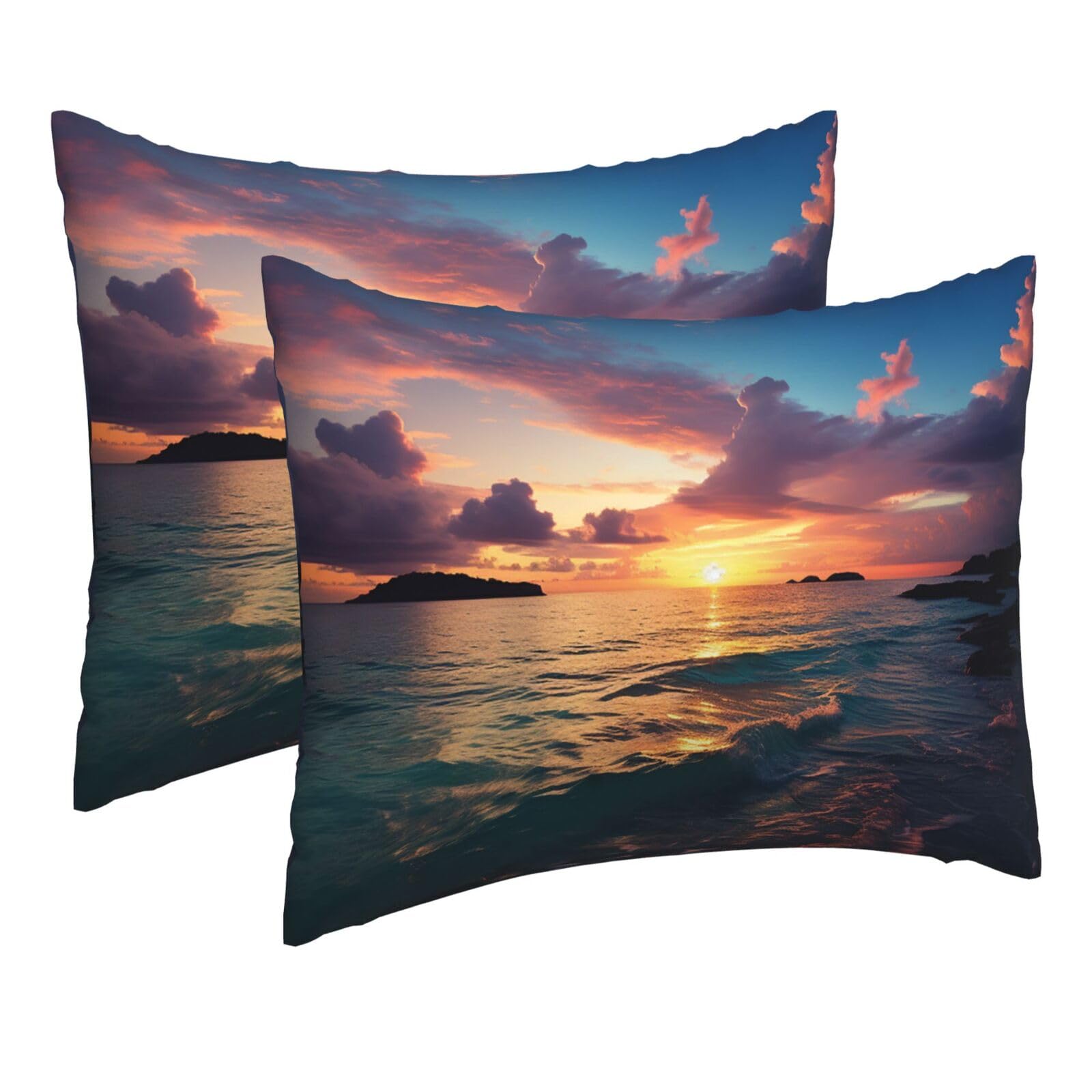 2 Pack Pillow Cases with Hidden Zipper, Soft Breathable Pillow Covers for Hair and Skin, Ocean and Sunset Pillowcases 16"x20" Bed Pillow Protectors Cover for Sleeping Gifts