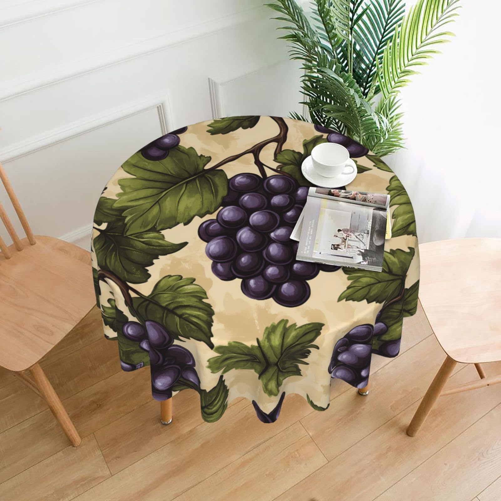 HLBSDM Grape Painting Printed Practical Round Tablecloth, Durable, Suitable for Home, Restaurant, Hotel, Gathering, and Decorative Table Covers