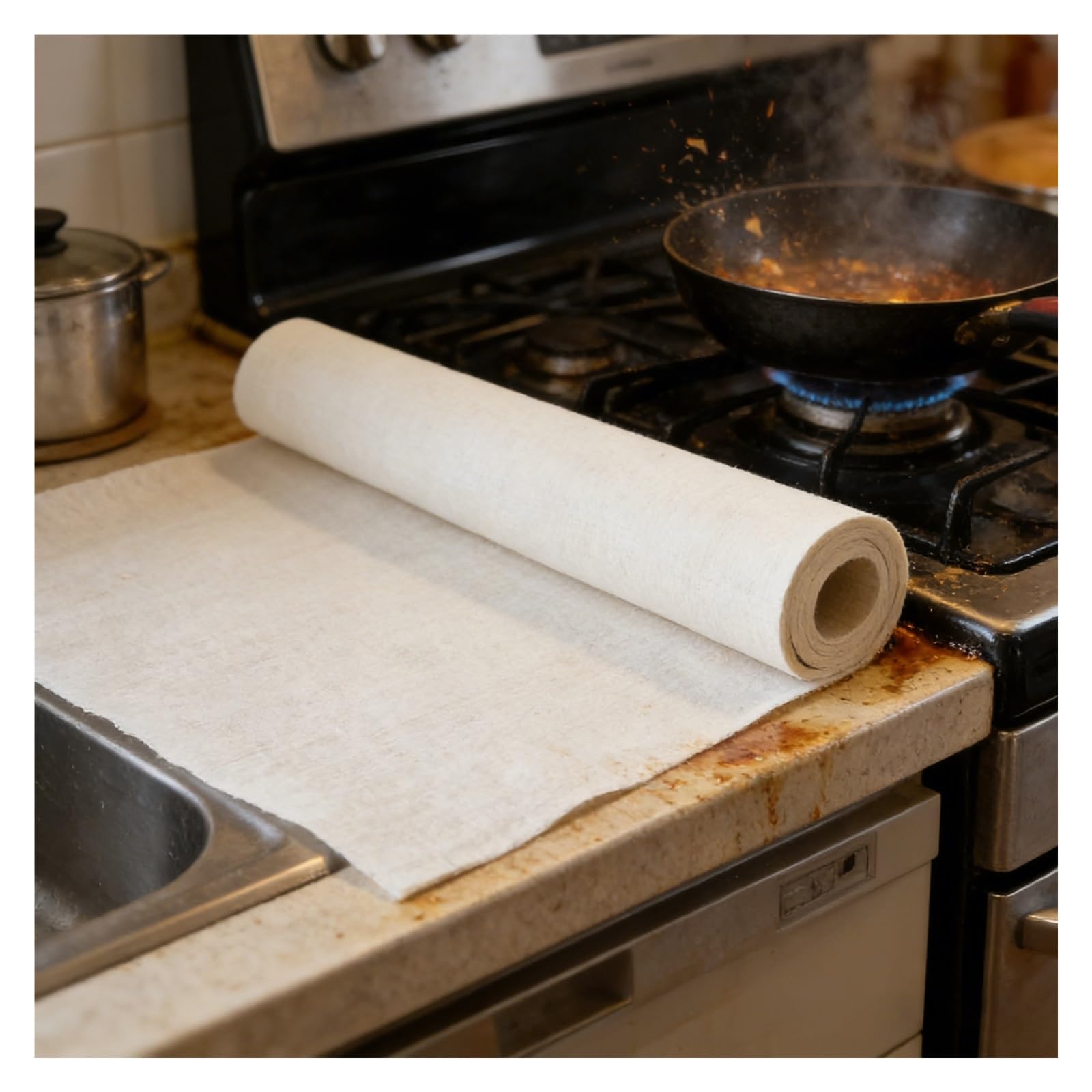ERRULAN Ölabsorbierende Matte für die Küche, 100 cm breit, universelle Öleindämmung, Mehrzweck-Pads von Verschüttungen(1 3/4in/45mm,4.9ft/1.5m)