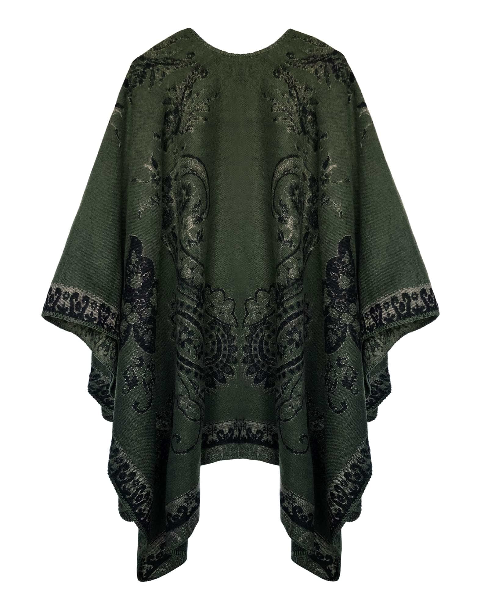 EXCHIC Damen Warm Offene Front Strick Schals und Wraps Floral Elegante Cardigans Poncho Cape Coat Mantel