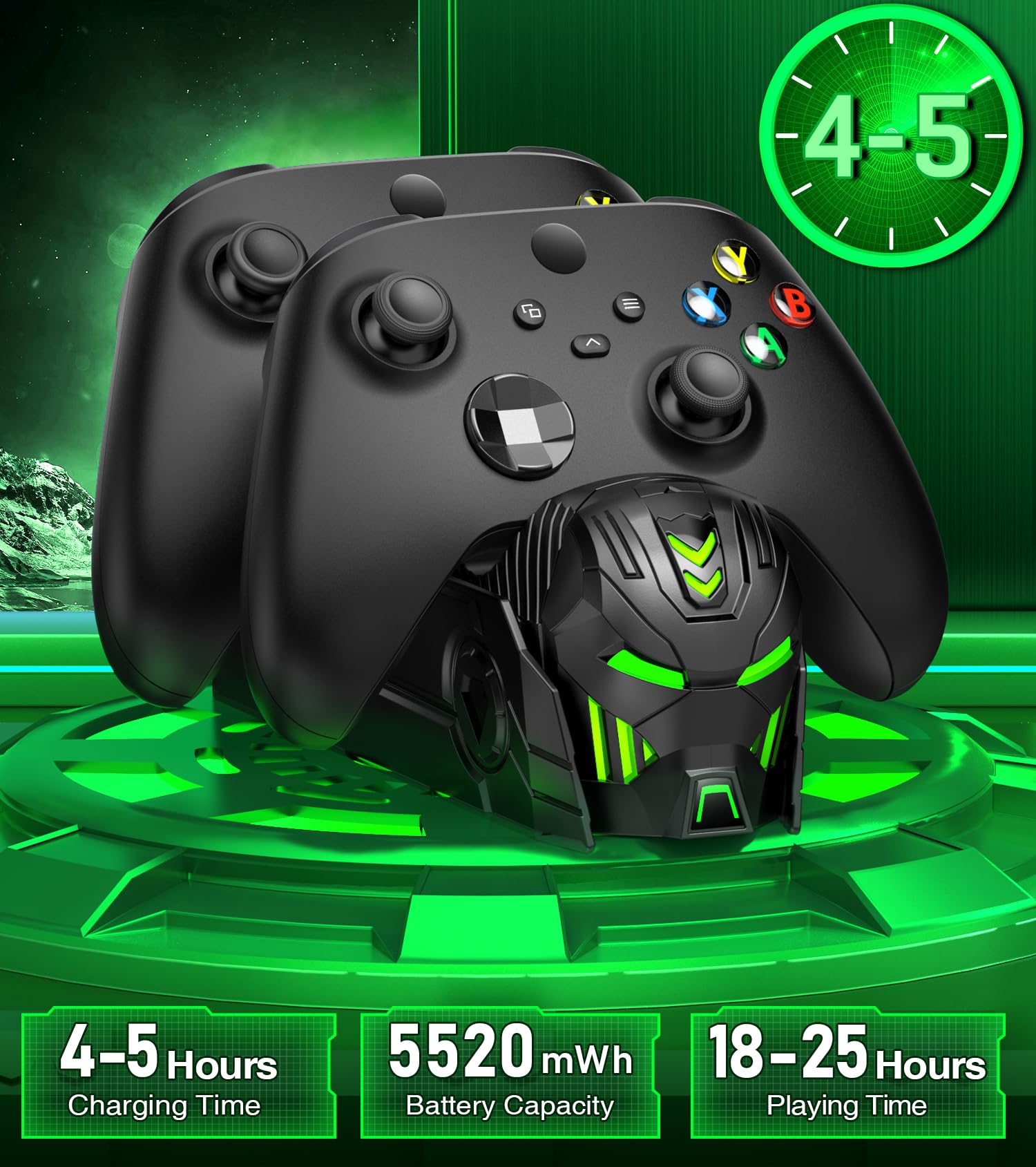 Stazione di ricarica per controller ricaricabile con 2 batterie da 5520 mWh compatibile con Xbox Series X/S/Xbox One/One X/One S Elite, kit di archiviazione accessori controller con 4