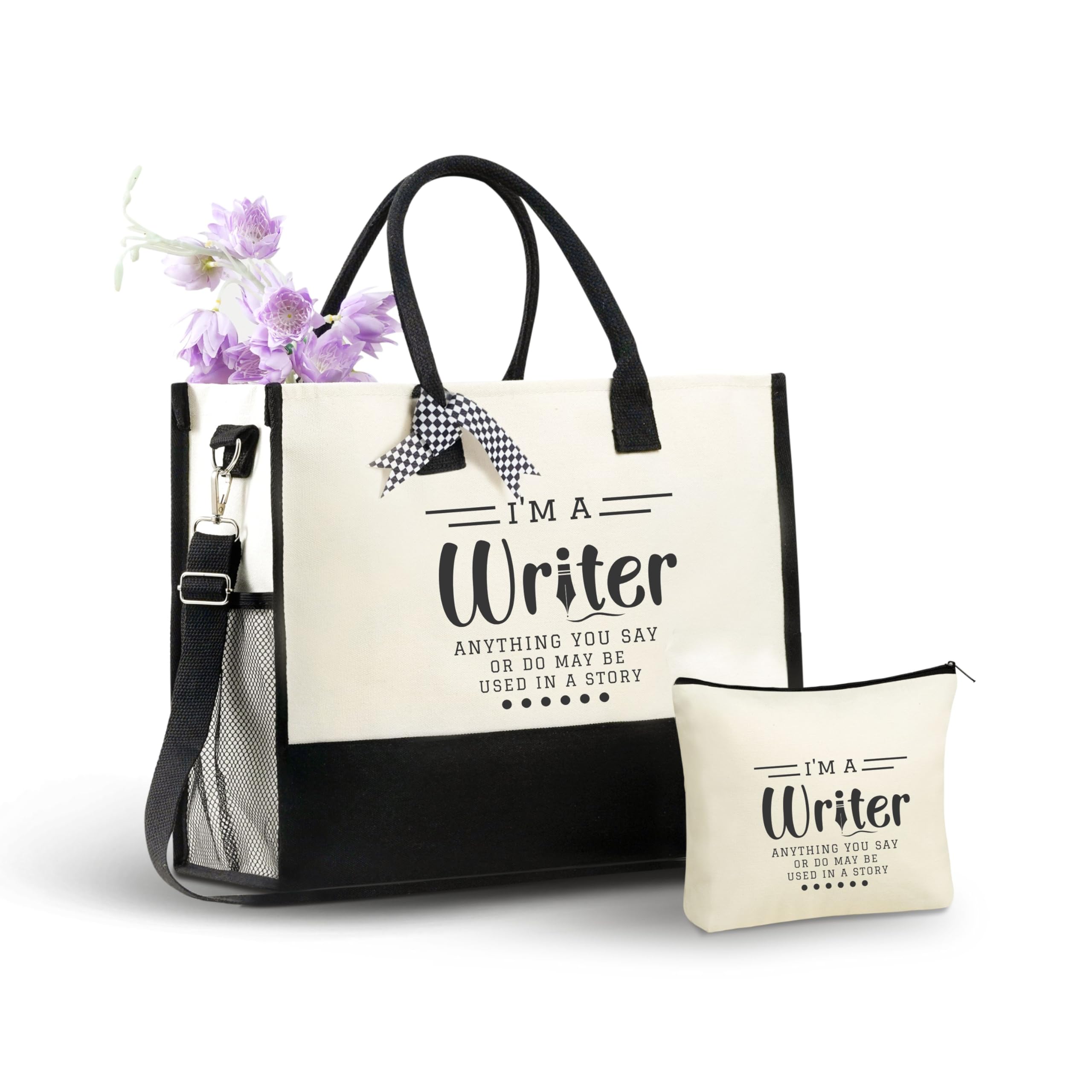 InnoBeta Writer Gifts for Women Canvas Tote Bag, Writer Gifts Tote with Top Zipper Closure and Shoulder Strap for Birthday, Mother's Day, Christmas
