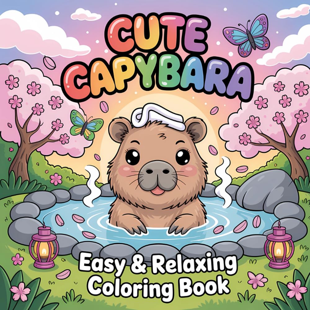 Cute Capybara Easy & Relaxing Coloring Book: Beautiful Capybara Bold and Simple Illustrations for Adults and Kids