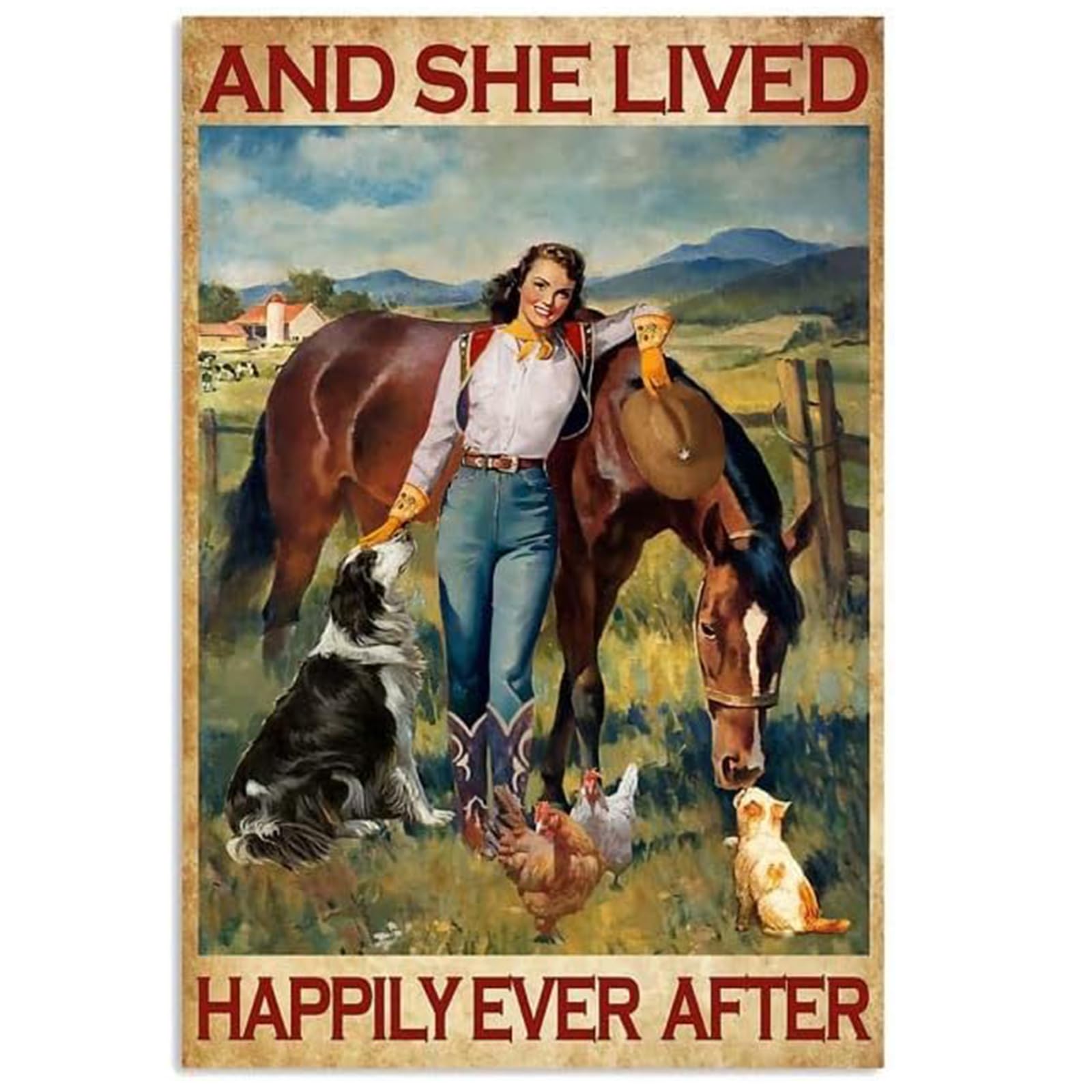 Preeklen Girls Tin Sign 047 Metal Signs Horse And She Lived Happily Ever After Signs Vintage Aluminum Signs For Home Retro Coffee 8X12 Inch