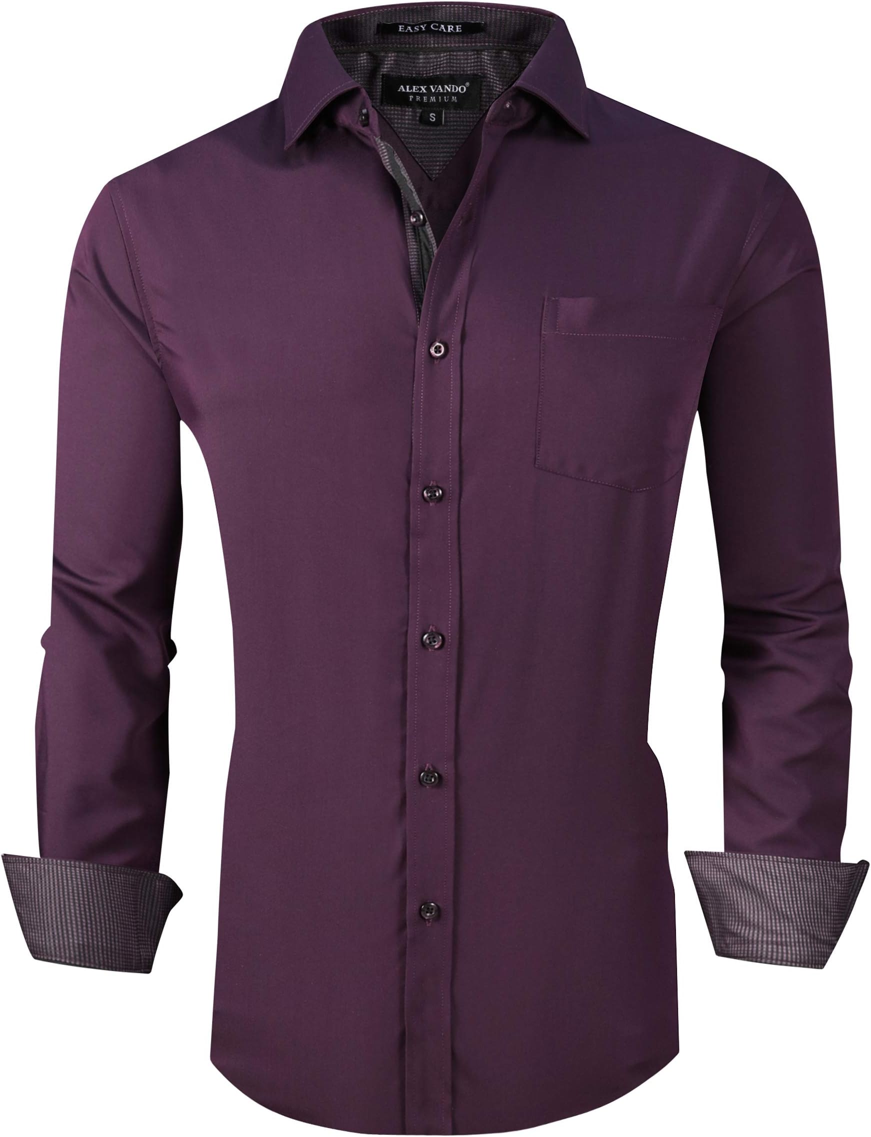 Alex Vando Mens Bamboo Dress Shirts Wrinkle Free Regular Fit Stretch Button Down Shirt