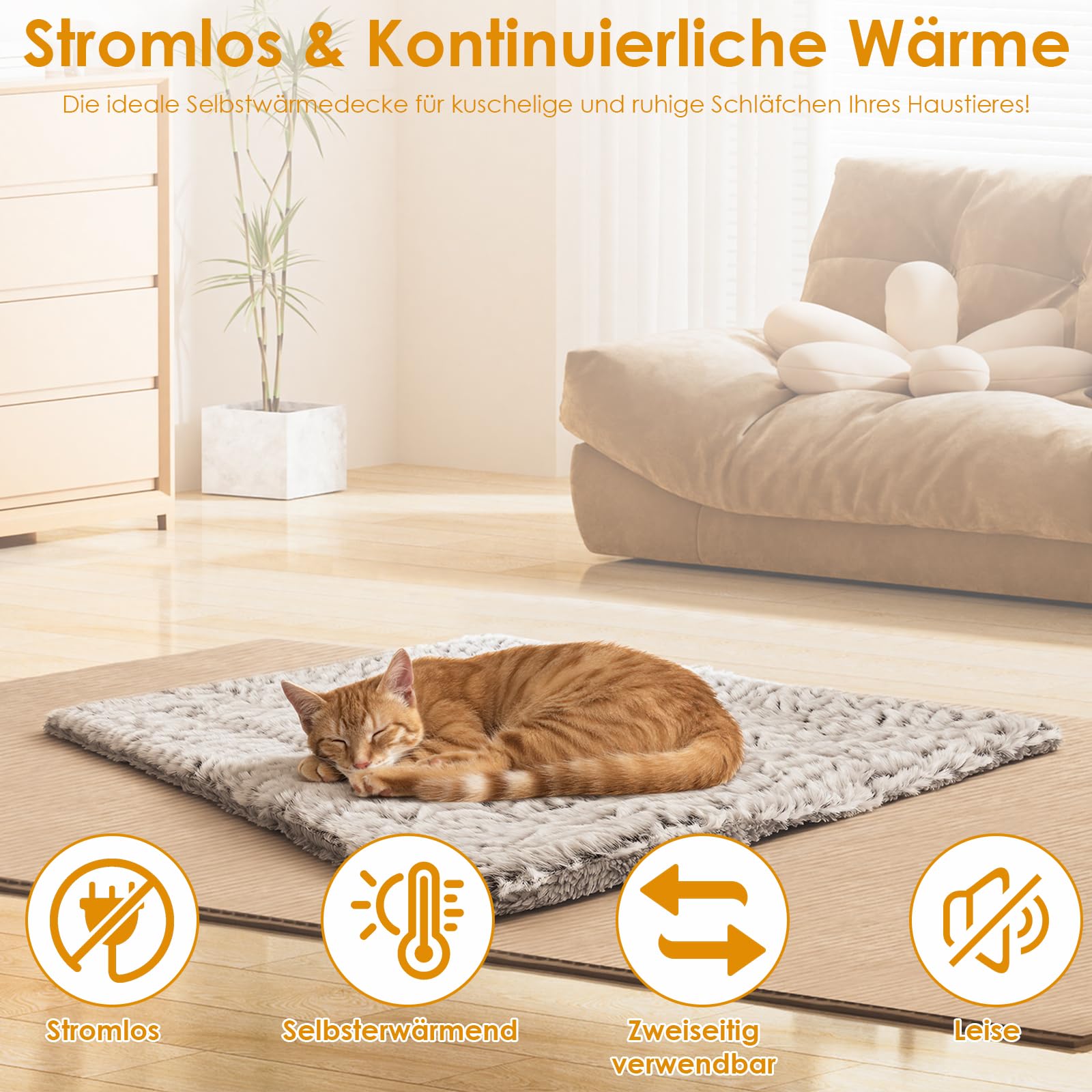 Selbstheizende Katzendecke Selbstheizende Decke Katze Wärmedecke Katze,Heizdecke für Katzen und Hunde,Heizdecke ohne Strom,Wendbar,Anti-Slip,für Innen Außenbereich,50x60cm(S)