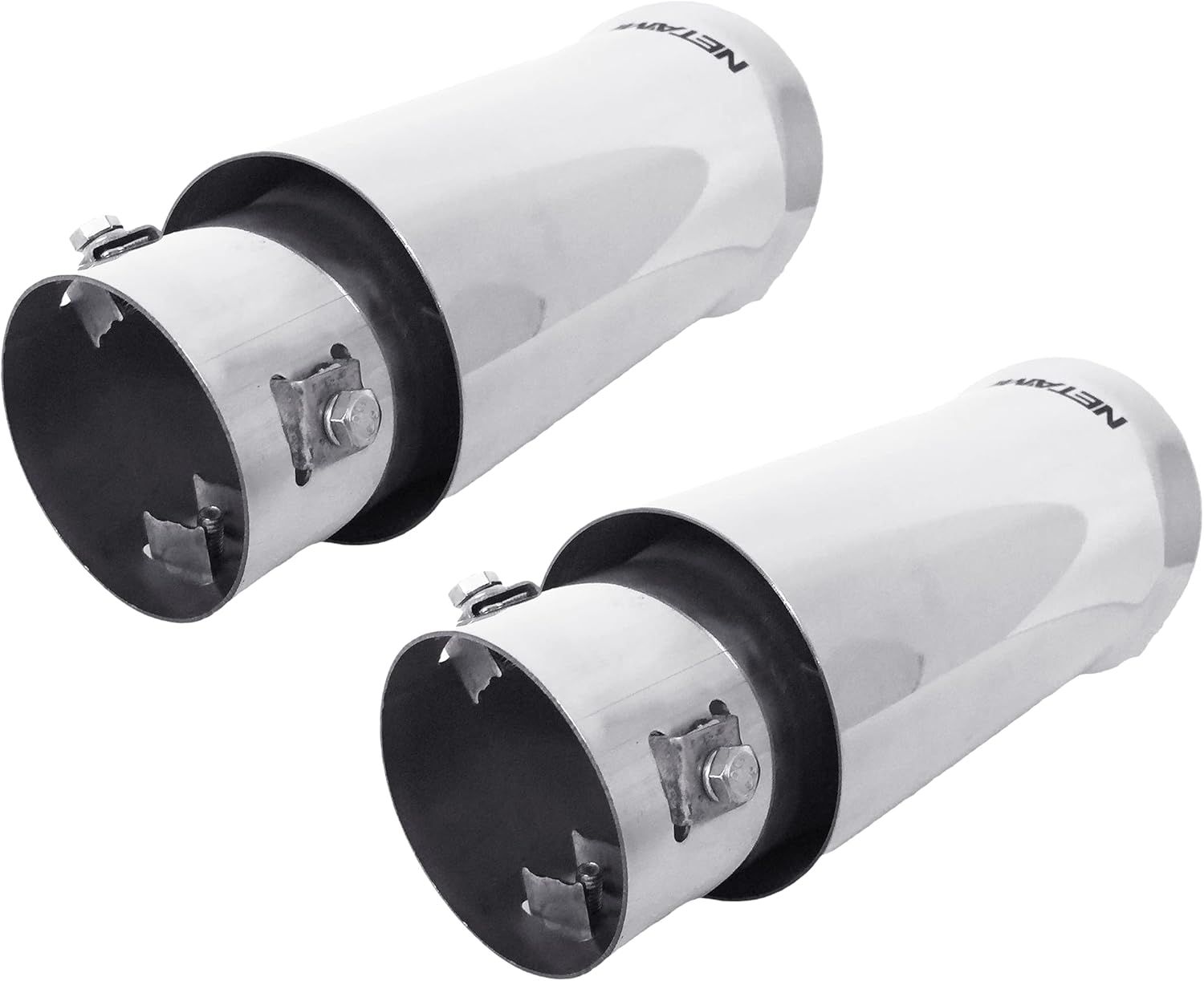 NETAMI Universal Exhaust Tip Stainless Steel Double Wall Chrome Polish fit 1.75" - 2.25" diameter pipe Bolt-on 2 Pack