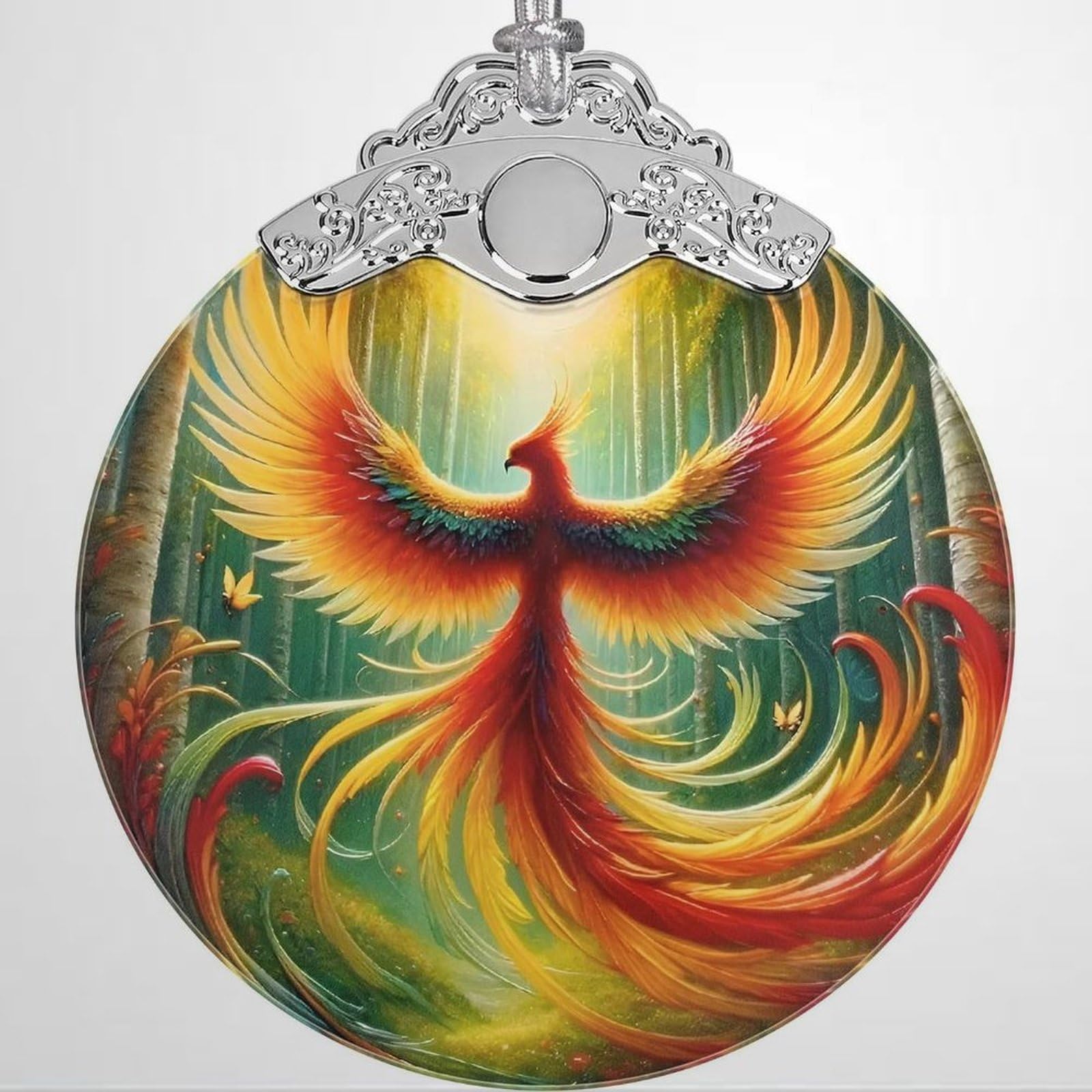 Luckluccy Phoenix Ornament,Christmas Ornaments,Christmas Decorations For Tree,Stained Glass Ornament,Heirloom Keepsake,Gift Exchange,Gift Ideas,Bauble Present,Phoenix In Full Wings