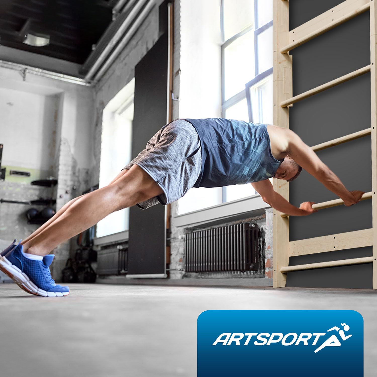 ArtSport Sprossenwand für Erwachsene – Indoor Klettergerüst aus Holz mit Klimmzugstange, stabile Kletterwand zur Wandbefestigung für Fitness & Training – Natur