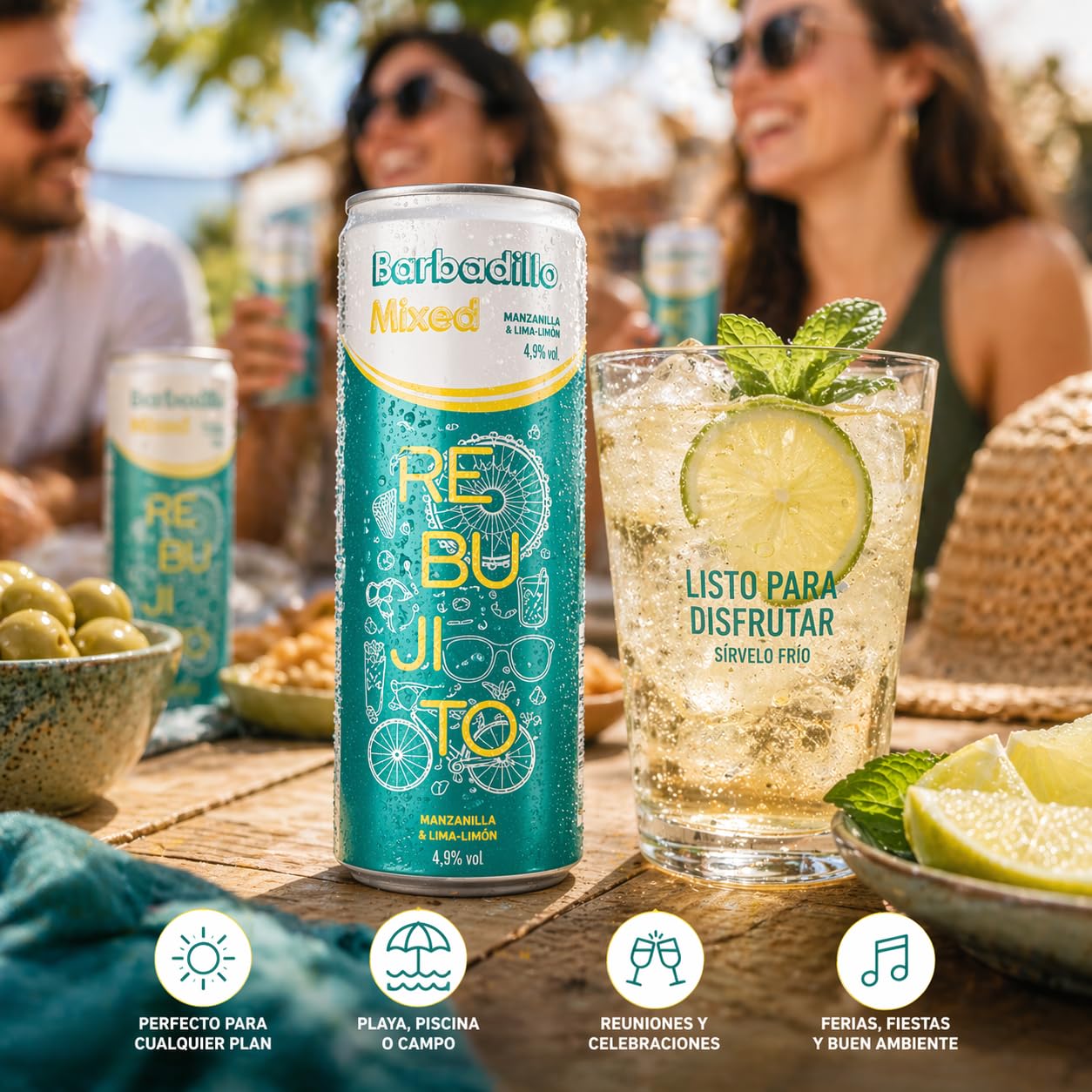 Rebujito Barbadillo Mixed 12 Latas 250ml | Vino Manzanilla con Lima-Limón y Hierbabuena | Bebida Refrescante Lista para Tomar | Ideal Feria, Playa y Verano