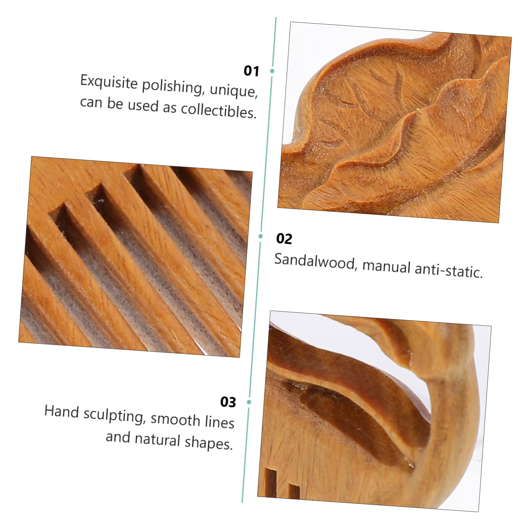 FOMIYES 3pièces Peigne Bois De Santal à Dents Larges Peigne Démêlant Ergonomique Pour Types De Cheveux Pour Cheveux Longs Et Épais