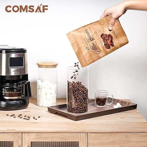 Miniatura 4 de ComSaf Recipiente hermético de almacenamiento de vidrio con tapa de madera (44 onzas), juego de 3 tarros de vidrio con tapas, recipiente